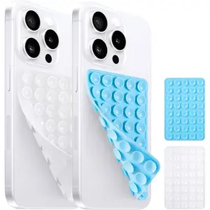 Double Sided Suction Grip Pad for Phone Case - Detachable  Sticky Holder, Anti-Slip Bumper for Hands-Free Selfies & Videos (Transparent + Light Blue)