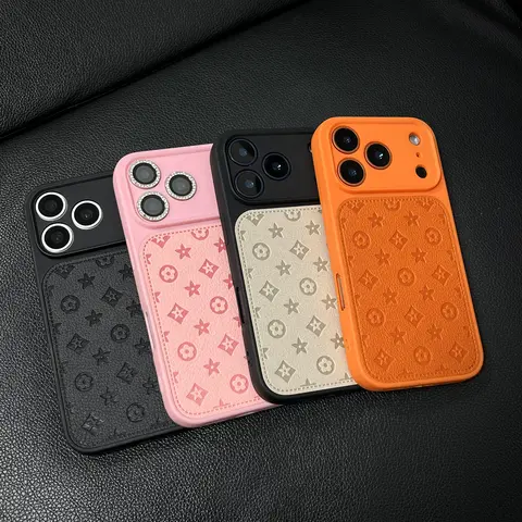 Light Luxury Patterned Neutral-Style Leather Smartphone Case, Full-Coverage Shockproof Drop Protection Multi-Model Accessory for iPhone 13/14/15/16/17 Pro/Plus/Pro Max
