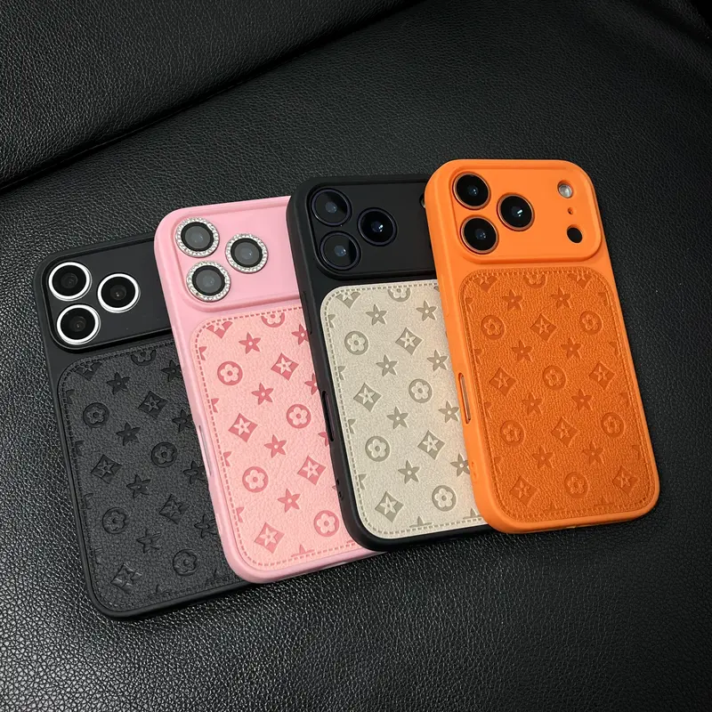 Light Luxury Patterned Neutral-Style Leather Smartphone Case, Full-Coverage Shockproof Drop Protection Multi-Model Accessory for iPhone 13/14/15/16/17 Pro/Plus/Pro Max