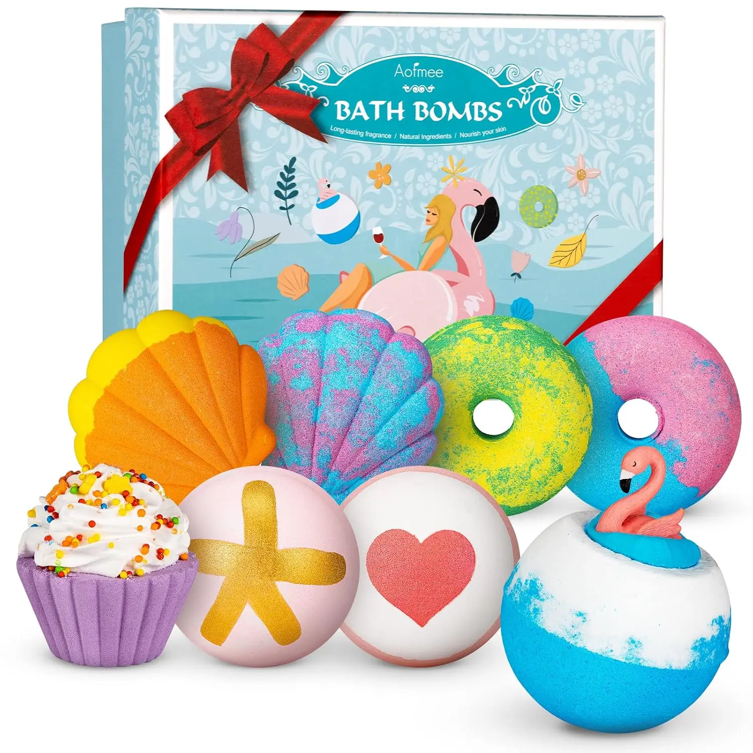 Aofmee Bath Bombs, 6pcs Bubble Bath Bomb for Girls, Handmade Fizzies Bathbombs for Women, Natural Organic Kids Spa Kit, Non Toxic Bath Kit for Teens, Gift Set for Mother Birthday Christmas Easter