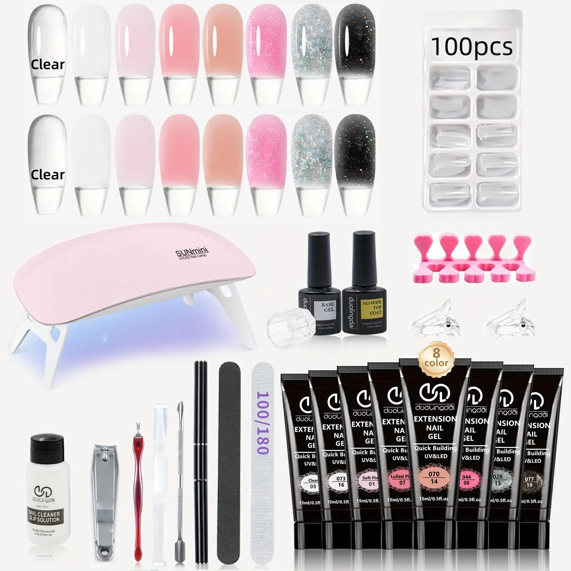 Professional Poly Gel Nail Kit for Beginners, 1 Set Soak off UV Gel LED Lamp Nail Art Kit with Nail File & Nail Stick & Tape & Nail Cleaning Pad, Nail Extension Kit, Poly Gel Nail Kit Complete, Polygel Nail Kit