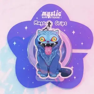 Derpy Blue Cat Kindleholder – Cursed Meme Kitty with Crow, Ugly Cute Art Magneticphonegrips, Weirdcore Aesthetic, Funny Gift for Gen Z