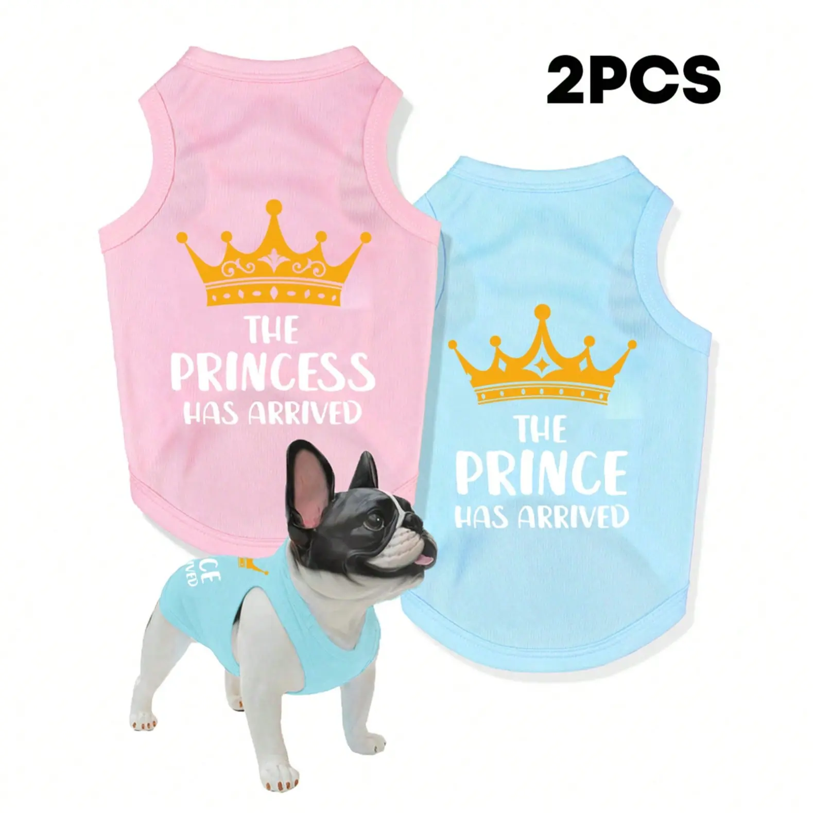2 Piece Pet Prince Princess Vest Set, Cat Dog Universal Crown Slogan Breathable Sleeveless Shirt, Puppy Clothes, All Seasons Pet Apparel