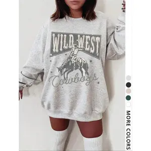 Women's Casual Western Cowboy Print Sweatshirt, Fall & Winter Fitted Long Sleeve Pullover, Fashionable Daily Wear Top