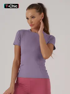 Women's Solid Color Round Neck Sports Tee, Breathable Quick Drying Short Sleeve T-Shirt for Workout Running, Ladies Sportswear, Activewear T Shirt, Gym Workout Tops for All Seasons