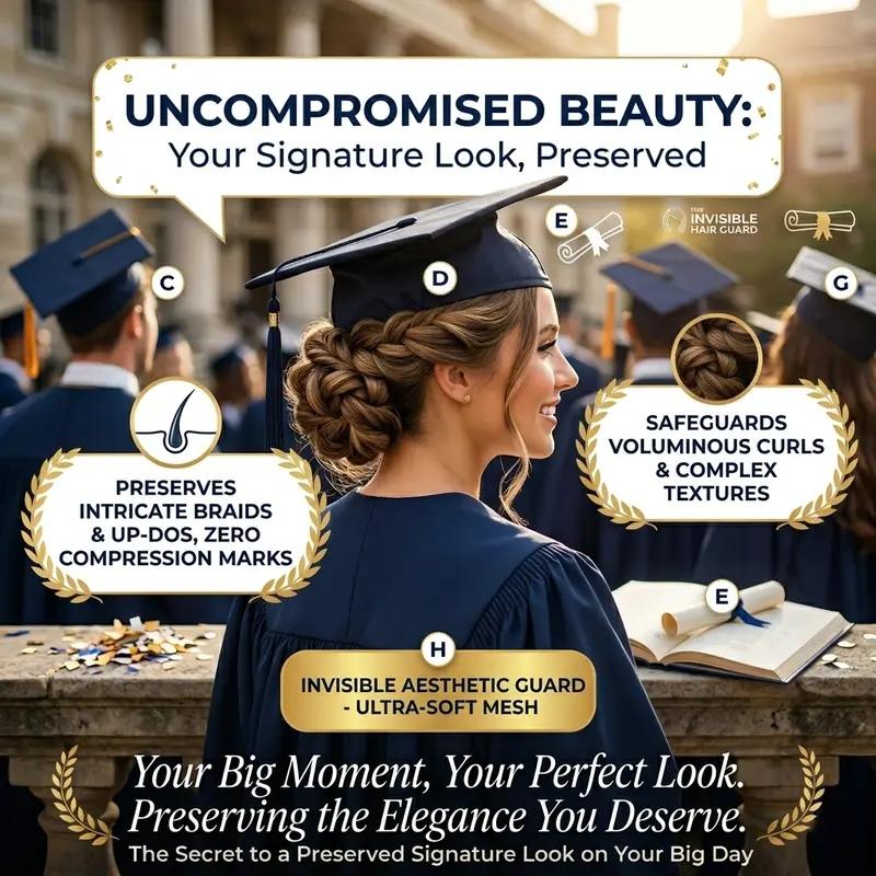 Graduation Cap Headband, Invisible Anti-Fall Grad Cap Holder Insert for Secure Fit, Clear Non-Slip Graduation Hat Accessories for All Hairstyles & Thick Curly Hair, Ideal Graduation Gift for Her/Students