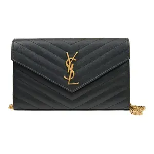 ‮ tneruaL tniaS sevY  ‬ Premium Envelope WOC with Card Slots - Matte Black Chevron Quilted Chain Wallet, Versatile Evening Clutch | Good Condition
