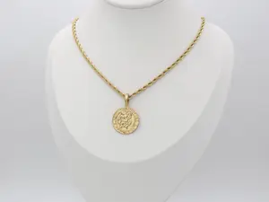 Saint Christopher Traveling Mercies Gold Necklace, 14k Heavy Gold Plated, 3mm Rope Chain, No Fade, Waterproof