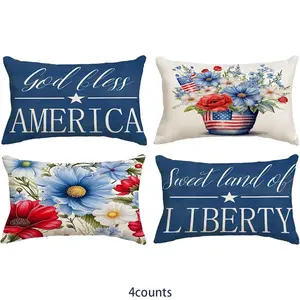 Independence Day Themed Cushion Cover, 4 Counts/set Square Pillow Cover without Filler, Home Decor for Living Room Sofa Bed