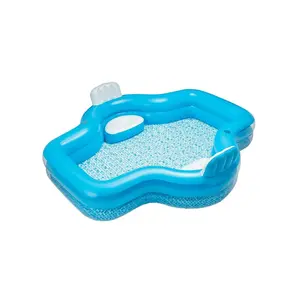 Inflatable Family Pool, 2 Seaters Light Blue Design With Mosaic Print Interior