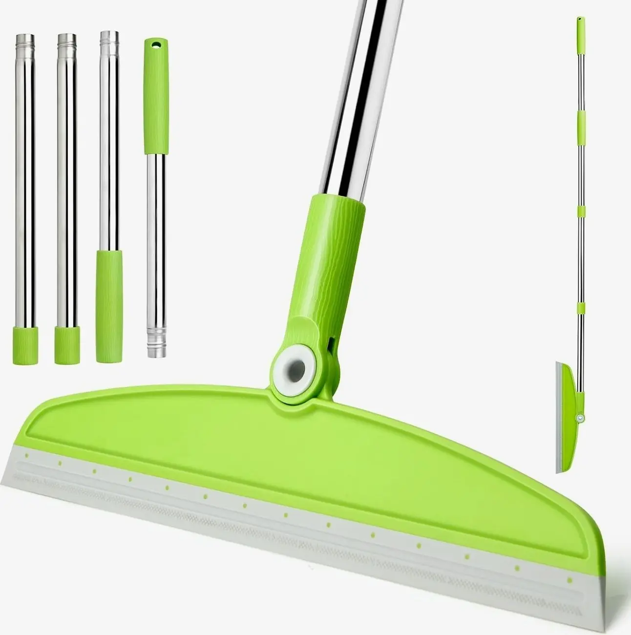 Multifunction Broom with Long Handle, Rubber Squeegee Sweeping Water for Indoor Hardwood Floors, Kitchen,Concrete Floor, Bathroom Tile