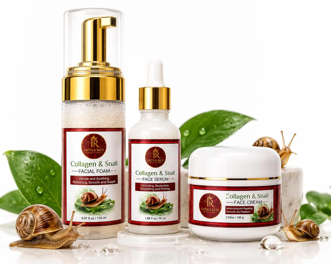 Collagen & Snail Skincare Set Serum Foam Cream Moisturizing Facial Cream Serum Foam