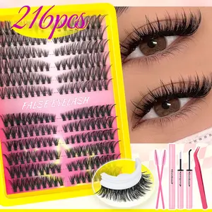 216pcs/210pcs/192pcs large capacity false eyelashes set, 40D+50D+120D natural set with glue, grafting tool, D curling mixed length 8-18mm, suitable for novices to DIY at home, can also be given to friends as a gift，Mother's Day gifts