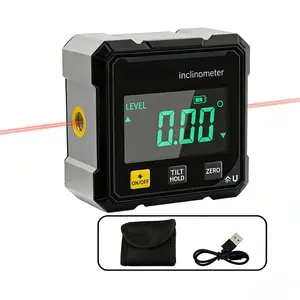 Magnetic Digital Angle Finder - 4-side Strong Magnetic Angle Gauge, Dual Laser Guide, 360° Magnetic Attachment Rechargeable Angle Meter for Woodworking, Construction, for Home Office, DIY, Metalworking