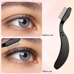 1pcs Multi-Functional Stainless Steel Eyelash Comb Eyelash Separator Tool for Lash Separation and Clump Prevention, Foldable Portable Lightweight Eyelash and Eyebrow Comb, Suitable for Fake and Eyelash Extensions, Perfect Travel Makeup Bag Essential