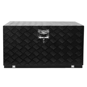 GARVEE 30 inch Heavy Duty Aluminum Stripes Plated Tool Box Pick Up Truck Bed Rv Trailer Toolbox Diamond Plate Underbody Box Waterproof Square Storage Organizer With Side Handle, Lock & Keys
