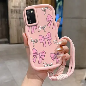 1 Piece Pink and white bow Suitable For Samsung A03 Global Version/A02s/A03s/A06/A05/A04s/A01 Core/A03/A04e Flexible High-Quality And Lanyard Phone Case Cover Suitable For Samsung A03s Ideal For Outdoor