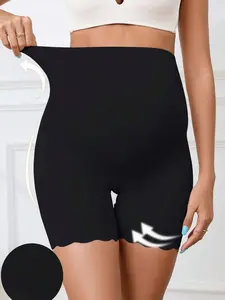 Women Solid Color Lace Patchwork Shell Trim Adhesive Briefs Seamless