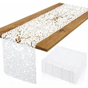 6 count 14 x 84 Inches Mexican Table Runners White Papel Picado Tablecloth Runner Mexico Wedding Decorations Cielito Lindo Party Decoration for Cinco De Mayo Wedding Fiesta Party Supplies