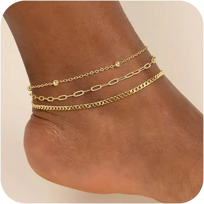 ANKLET-cuban+paperclip+beaded chain-GD
