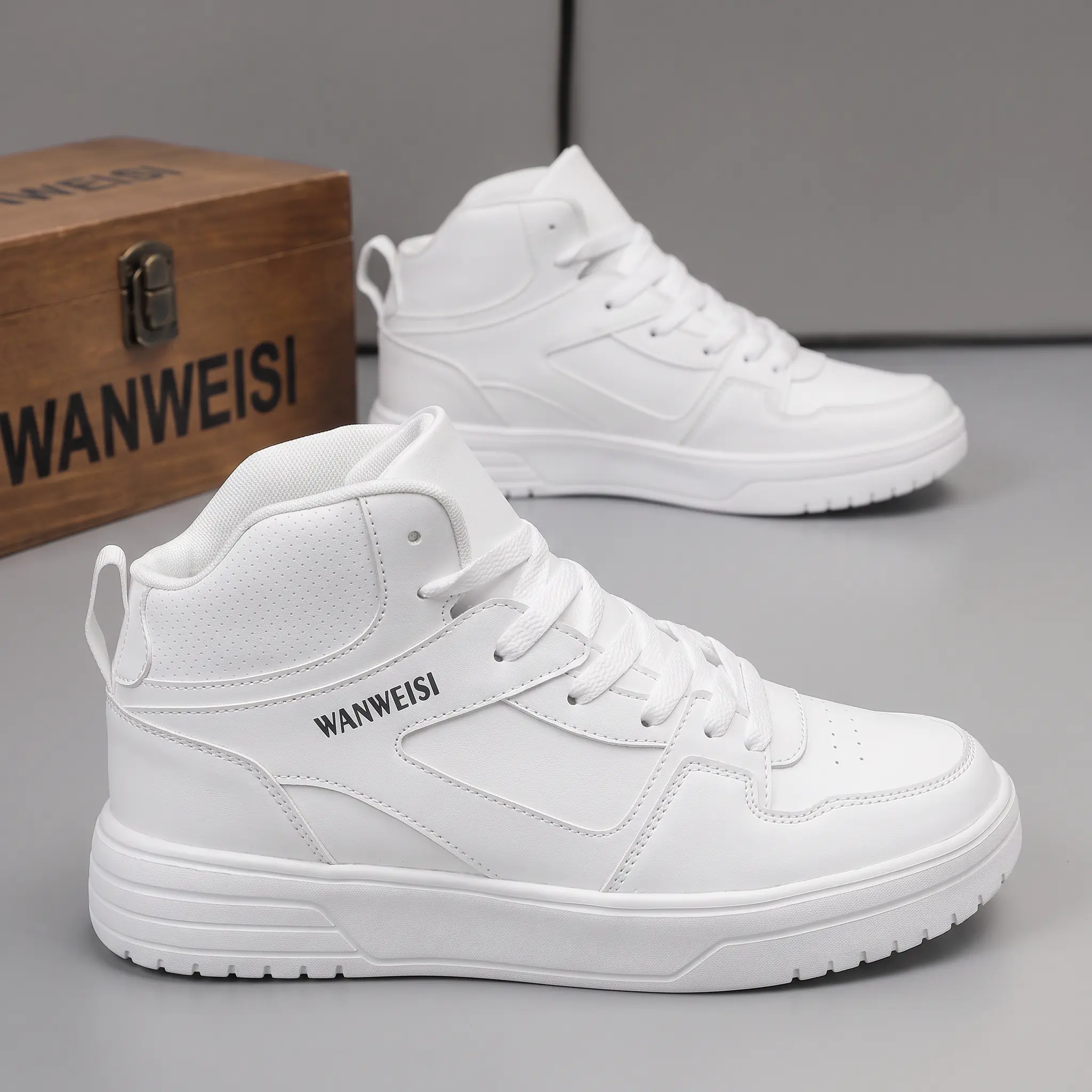Men'S High-Top Fashion Sneakers, Casual Sports Street Style, Solid Color with Graphic Detail, All-Season Lace-Up Running Shoes, men's shoes,PU & Fabric Upper, EVA Sole, Round Toe, for Daily Wear