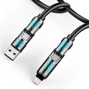 240W 4-in-1 USB-C Fast Charging Cable, USB-C & Lightning & USB-A Combo, PD 5A Power Delivery, Universal Charging & Data Sync Cable for Phones, Tablets, Laptops