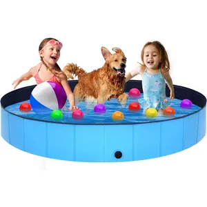 Foldable  Pool - 63" x 12" Anti-Slip Portable  Swimming Pool, Hard Plastic Collapsible Kiddie Pool for Outdoor and Indoor for Pets Dogs Cats and