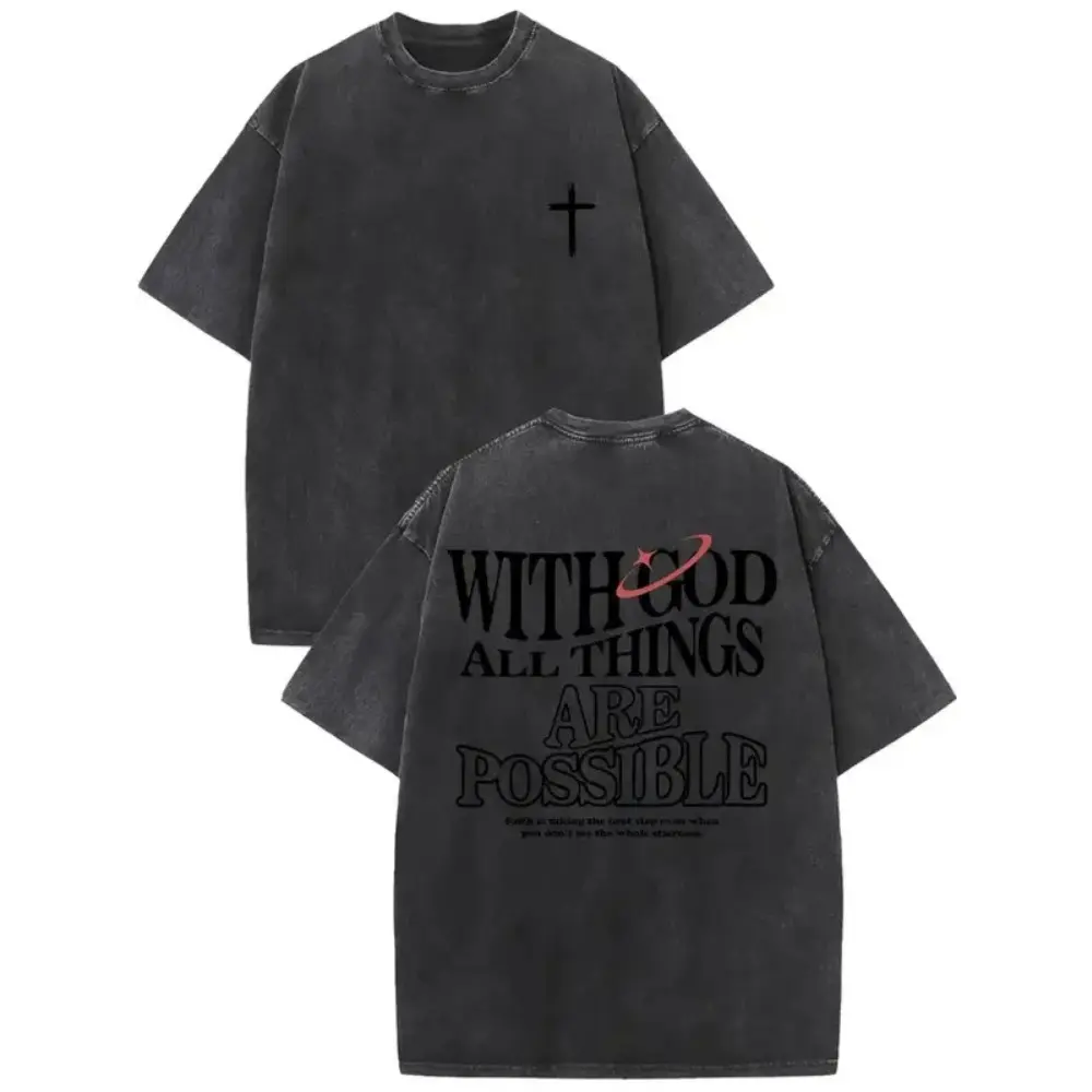 Men's Retro Tee in Washed 250g Fabric with a Graphic Print, a Casual Loose Fit with a Ribbed Collar, Cotton