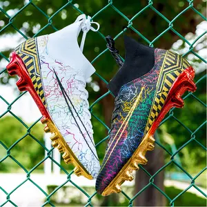 Man's Football Boots Gold High Ankle AG Long Nail Sneakers Men's Female Student Grassland Training Outdoor Cleats  Training Match Sneakers EUR 35-46 charlie jones  cleats