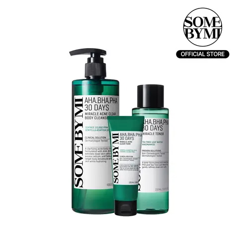 AHA-BHA-PHA Toner&Cleanser Set - Korean Skincare - Miracle Acne Clear Face Foam, Body Wash & Toner Bundle for Deep Pore Purifying & Acne Treatment