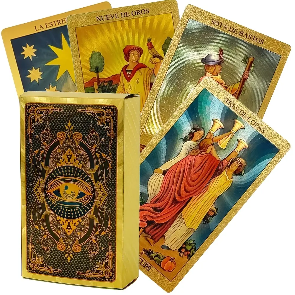 Gold The Fool Tarot Cards Deck, 78 Cards Waterproof PVC Tarot Set with Guidebook, Holographic Glitter Tarot Cards Beginners & Experts, Fortune Telling Divination Tools, Spiritual Tarot Lovers with Storage Box