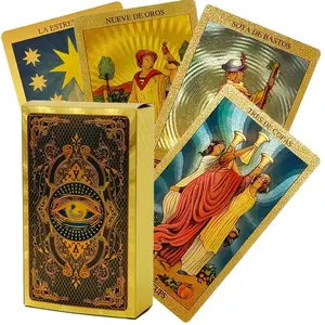 Gold The Fool Tarot Cards Deck, 78 Cards Waterproof PVC Tarot Set with Guidebook, Holographic Glitter Tarot Cards Beginners & Experts, Fortune Telling Divination Tools, Spiritual Tarot Lovers with Storage Box