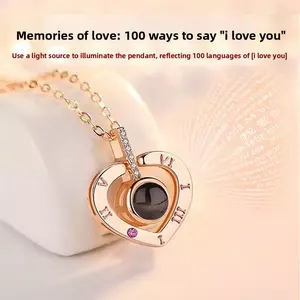 Valentine's Day Gift 100 Languages Love Projection Necklace Titanium Steel Minimalist Unique Luxury Jewelry for Her Him