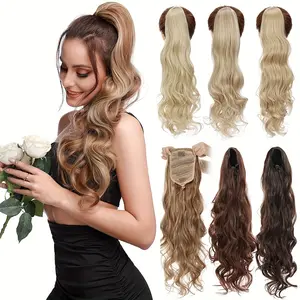 24" Ponytail Extension Long Wavy Curly Drawstring Ponytail Hair Extensions Synthetic Hairpiece For Women