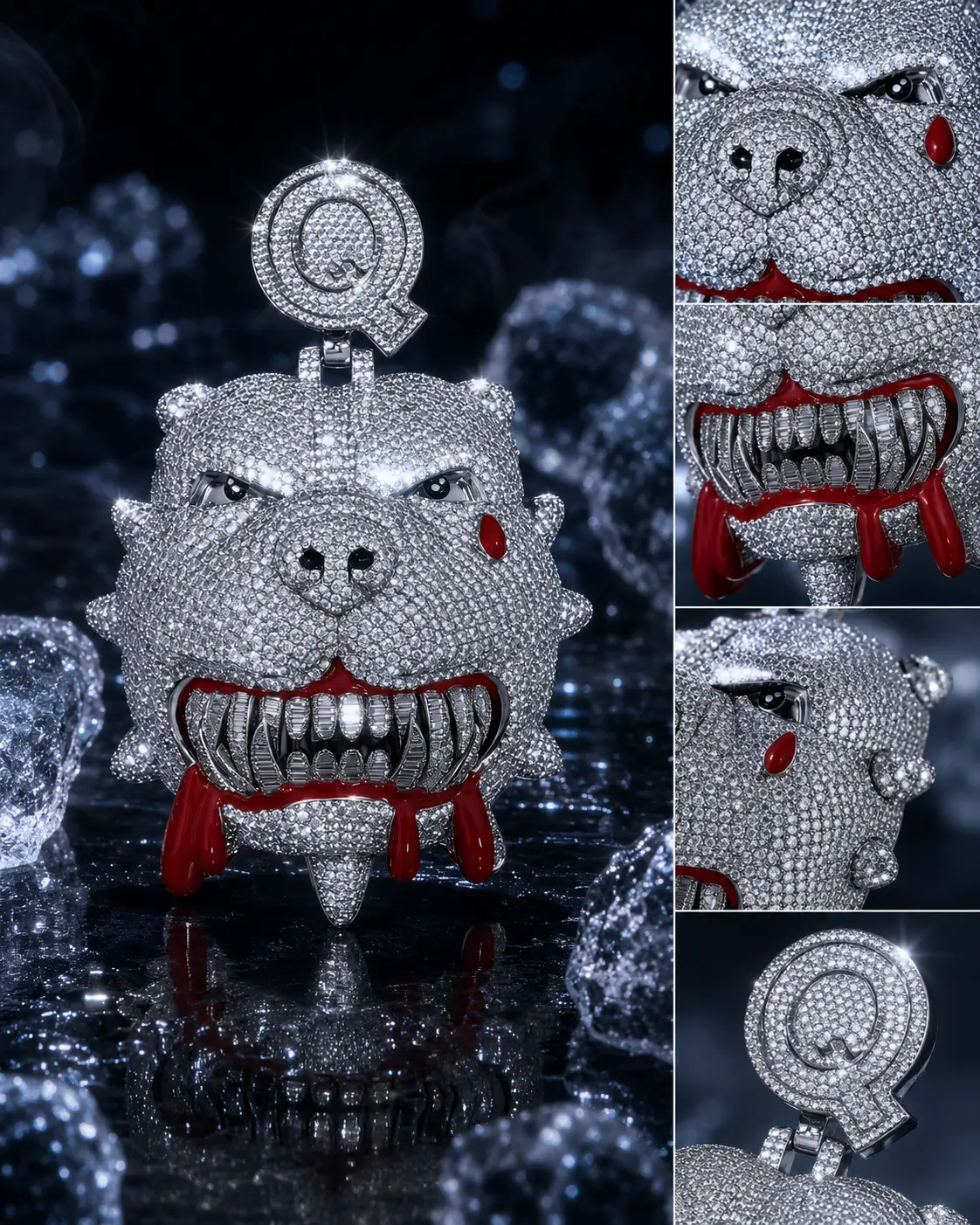 2017 Fully Bling Savage Dog Head Pendant - Urban Streetwear Rapper Style Jewelry with Red Accents tiktokshopspringglowup Trendy Fashionable Accessories summerwins