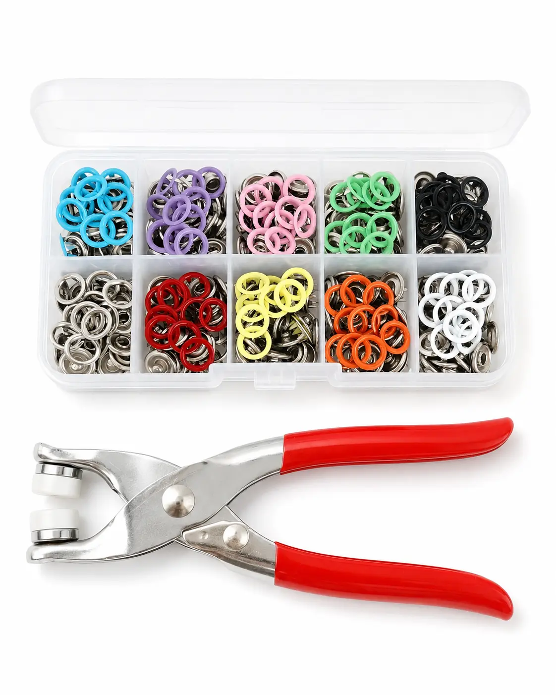 Snap Button Kit 100 Sets | Colorful Hollow Snap Buttons with Hand Press Pliers and Storage Box for Sewing, Baby Bibs, Clothing, Bags and DIY Crafts