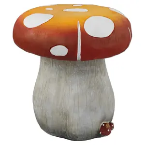 Mushroom Resin Statue Stool Over Sized Sculpture Courtyard Lawn Pond Ornament Garden Outdoor Patio Stool Decoration Red 13.3'' High