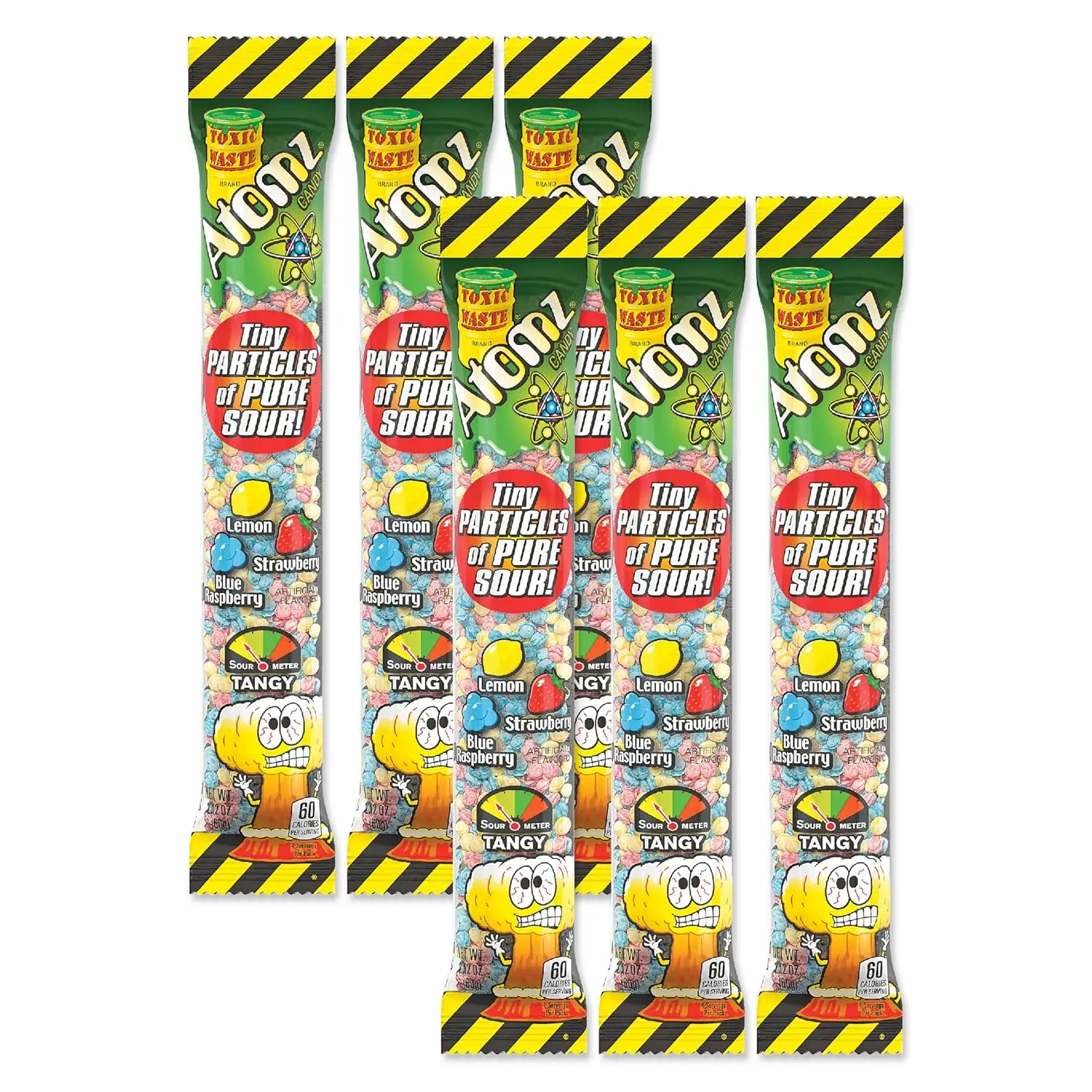 TOXIC WASTE - Atomz - Sour, Tangy, Chewy Candy - 3 Assorted Flavors: Lemon, Strawberry, & Blue Raspberry - 2.12 oz. Tubes- 6 Pack