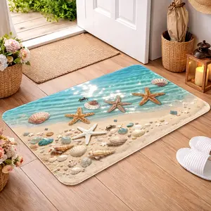 1pc, 2pcs, 3pcs Summer Beach Style Flannel Door Mats Bath Mats with Shell Starfish Pattern Absorbent Non-Slip Floor Mat for Home Entrance Bathroom
