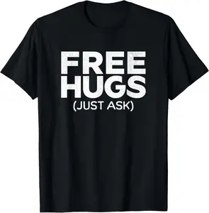 Casual Cotton shortsleeve tees Funny Free Hugs Tee Unisex-Adults Black Cotton  T-Shirtl