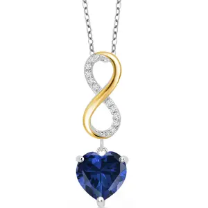 Gem Stone King Infinity Pendant Necklace For Women | 925 Silver and 10K Yellow Gold | 10MM Heart Shape Gemstone Birthstone and White Lab Grown Diamond | Designed By Keren Hanan
