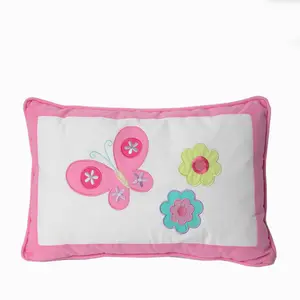 Butterfly Flower Pink Rectangular Embroidered Decor Throw Pillow