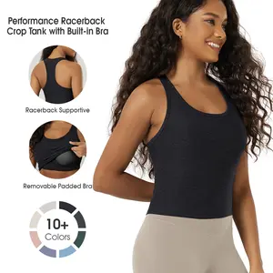 ODODOS Performance Racerback Crop Tank with Built-in Bra for Women Ultra Soft odSTRATUM Tech Light Support Workout Yoga Bra UPF 50+ Protection summerwins