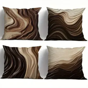 2D, 4pcs Throw Pillow Covers, 17.7 X 17.7 Inch, Brown to Black Gradient Wavy Printed Pillowcase, Fashionable And Retro Wavy Pillowcase for Wall Decor, Living Room, Bedroom, Office, Home Textile, The Best Choice for Giving Gifts(no Insert Included)