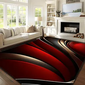 1pc of Abstract Design Featuring Flowing Lines in Shades of Red And Golden This Summer Area Rug Is Soft Absorbent Non-Slip Washable And Easy to Maintain It Is Durable And Quick-Drying Suitable for Entryways Hallways Living Rooms Bedrooms