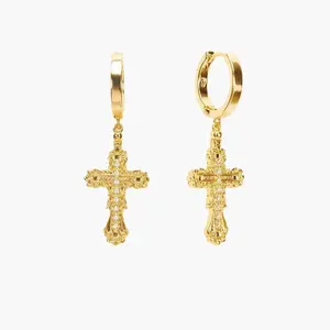 en route Everette Cross Earrings in Gold, Pearl Cross Celestial Design, Versatile Piece for Layered Looks, Matching with Necklace & Belly Ring Set