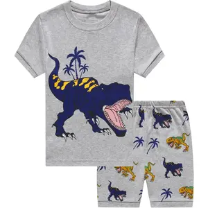 Little Boys Short Set Pajamas for Boys 100% Cotton Toddler Train Dinosaur Sleepwear Summer Clothes Size 2-7T