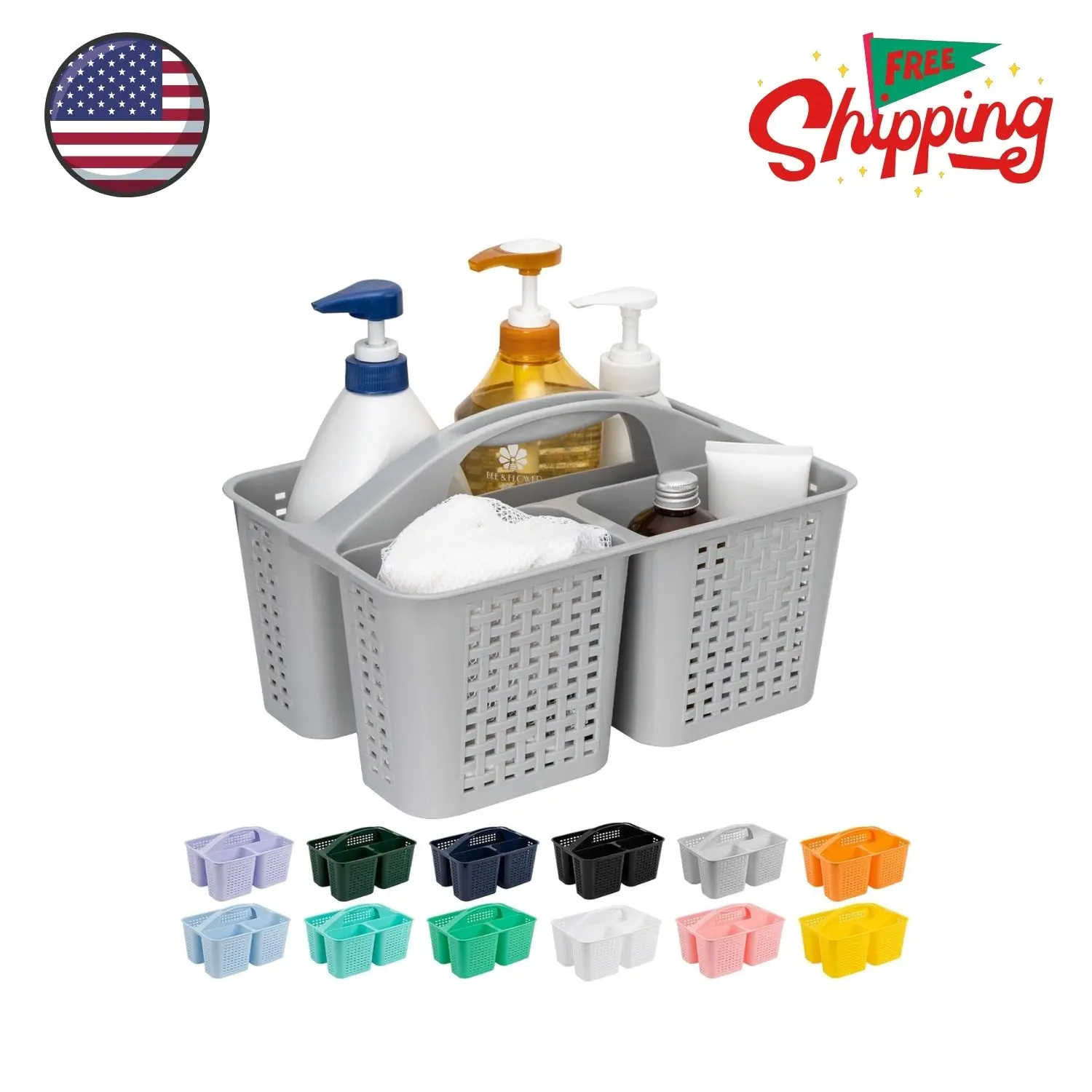 Portable Shower Caddy, Caddy Organizer with Handle, Plastic Shower Basket Hold Soap, Shampoo, Hair Gray