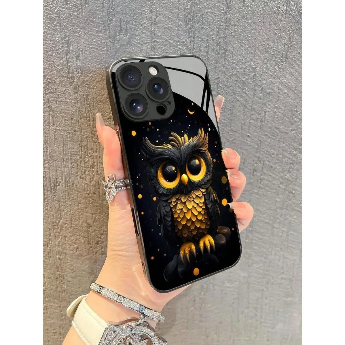 Minimalist Creative Moon & Owl Pattern Tempered Glass Phone Case - Wireless Casing Cover for iPhone17 to iPhone12 Pro Max, High-Definition, Shockproof Protection, Soft-Touch, Precise Cutouts, Qi-Compatible Mobile Phone Accessory