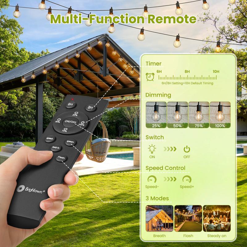 Brighttown Christmas, Halloween, 108-foot solar lights, outdoor waterproof, with remote control, 50 shatterproof LED bulbs, 3 light modes, adjustable porch, backyard, patio, garden, party